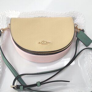 Coach Colorblock ELLEN Bag Small Leather Purse Pink Yellow Green Strap C2857